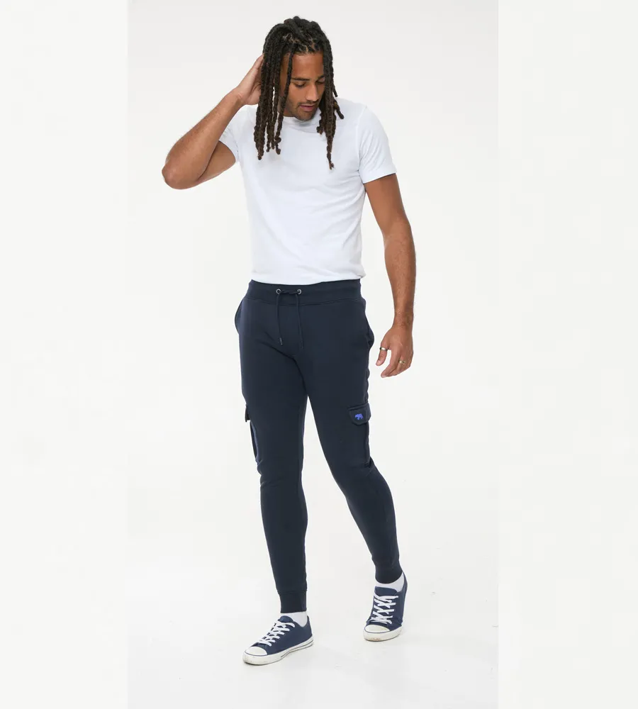 D555 Mens Navy Joggers With Cargo Pocket and Ribbed Cuffs (TILDEN 1)